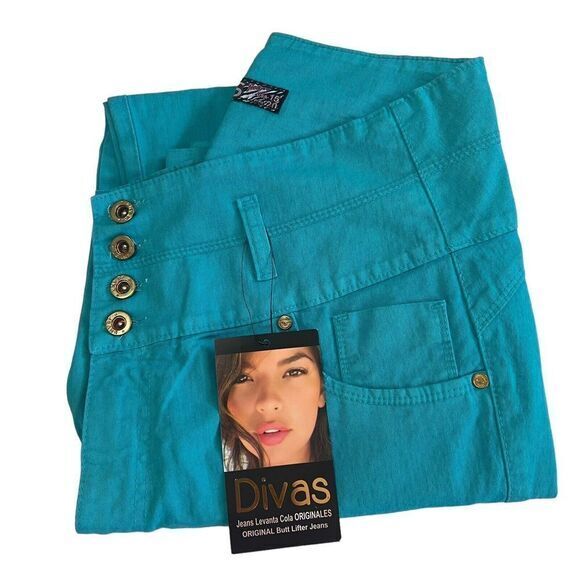 DIVAS JEANS Women's Pants 15 Aqua Blue High Waist Butt Lifter Jeans Made in Peru - Picture 7 of 15